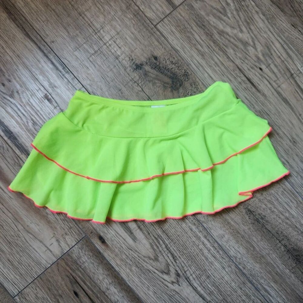 Cat & Jack Girls' Sheer Tiered Ruffle Swim Cover-up Skirt Size S 6/6X Neon Green